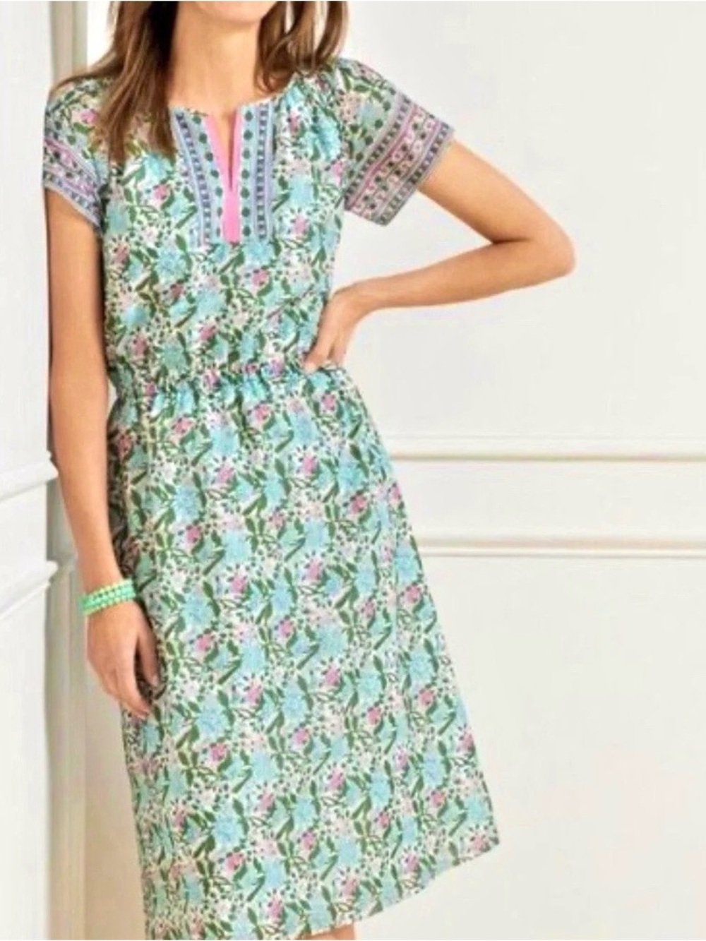 Talbot’s pink and green floral cotton dress